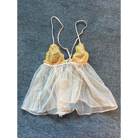 Victoria's Secret Other - Victoria's Secret Womens Yellow Floral Sheer One Piece Mini Babydoll Size Small